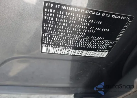 2020 Volkswagen Tiguan 2.0T S from USA, damaged, VIN 3VV0B7AX1LM024647